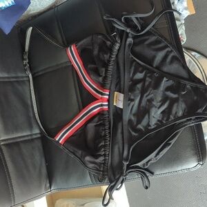 Black and red bikini side tie.